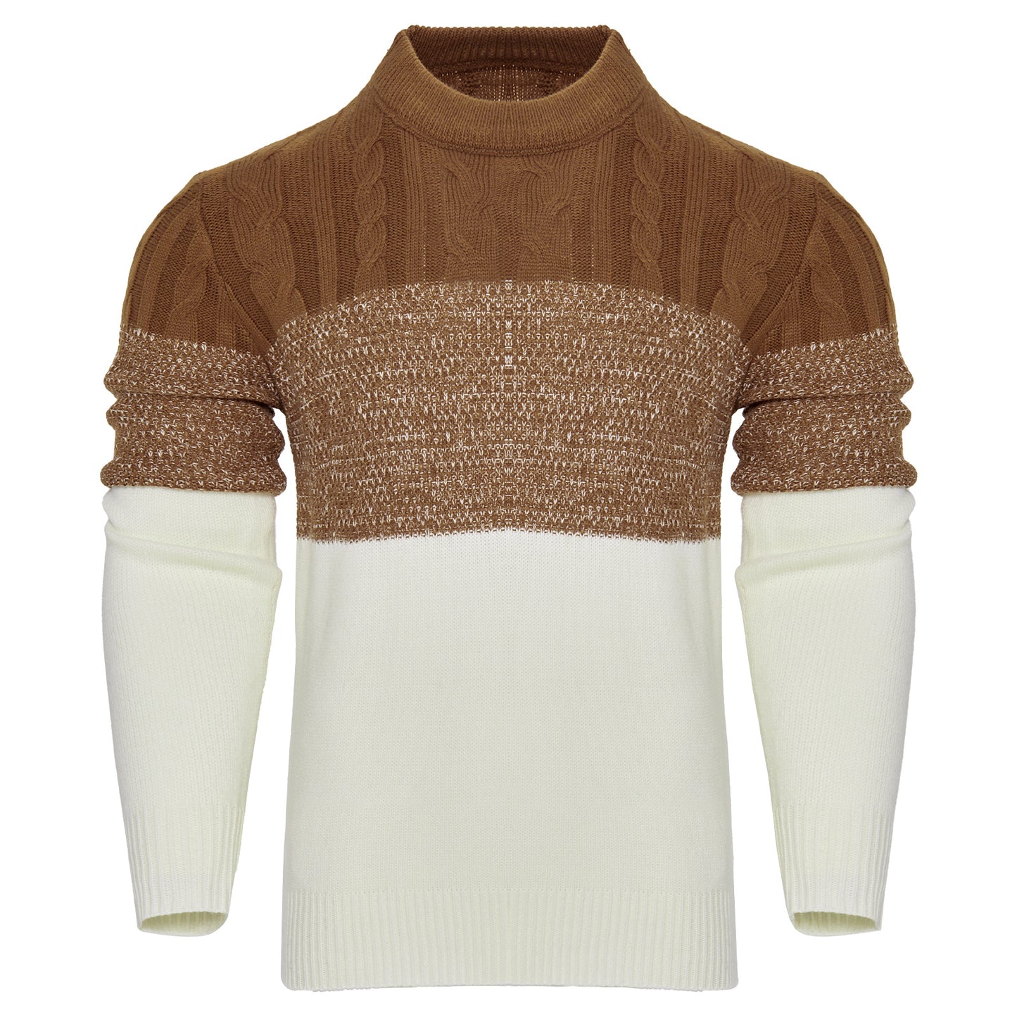 Men's Casual Color Block Long Sleeve Cable Knit Pullover Sweater