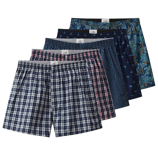 Woven Cotton Plaid Printed Loose Men's Underwear