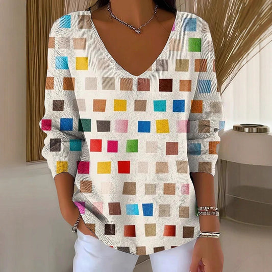 Women's V-neck 3D Printed Fashion Loose Cool Sweater