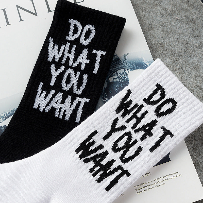 Black and white letter cotton socks