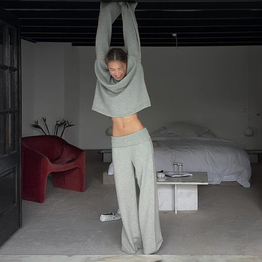 Women's Casual Solid Color Fashionable Loose Sweater Set