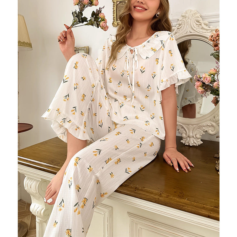 High-grade Floral Short-sleeved Trousers Home Wear Two-piece Set