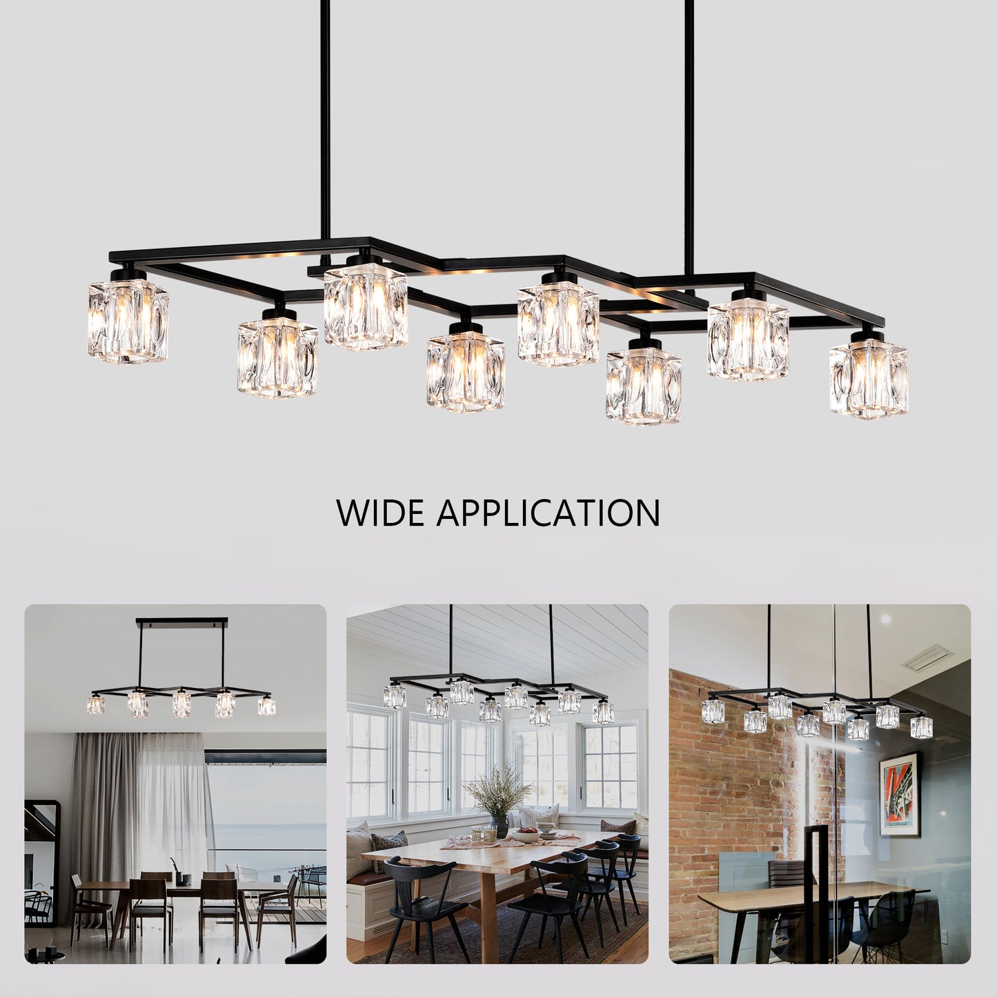 Matte Black Crystal Chandelier For Dining Room, 8-Light Kitchen Chandelier