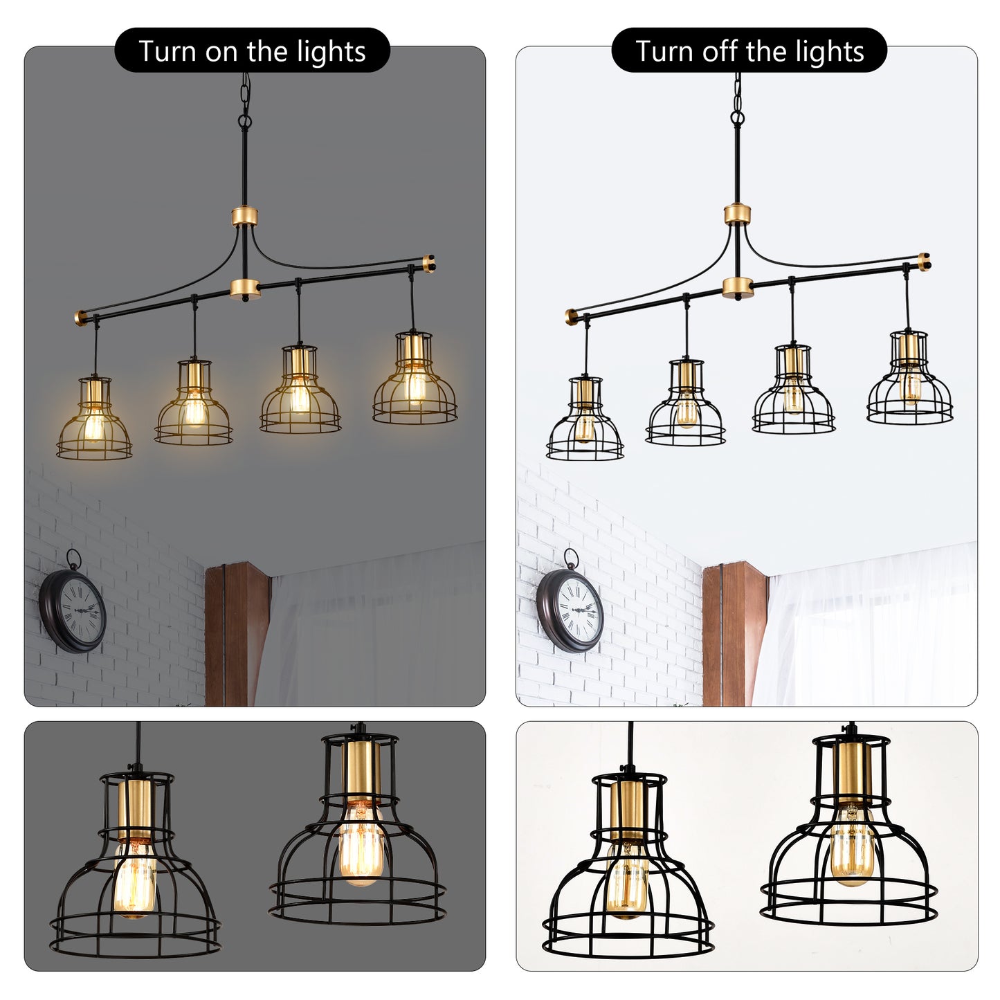 Dining Room Light Fixture Chandelier Over Table, 40-Inch Hanging For Farmhouse Linear Chandeliers,4-Light Kitchen Island Lighting,Matte Black And Matte Gold Ceiling Chandelier,with Metal Lampshade