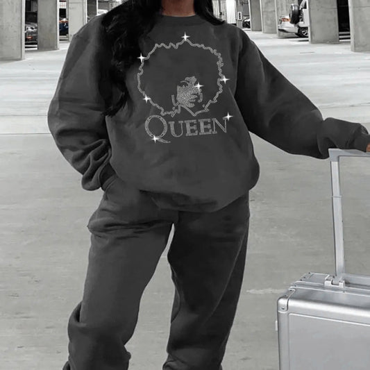 Plus Size Autumn And Winter Women's Printed Casual Sports Suit