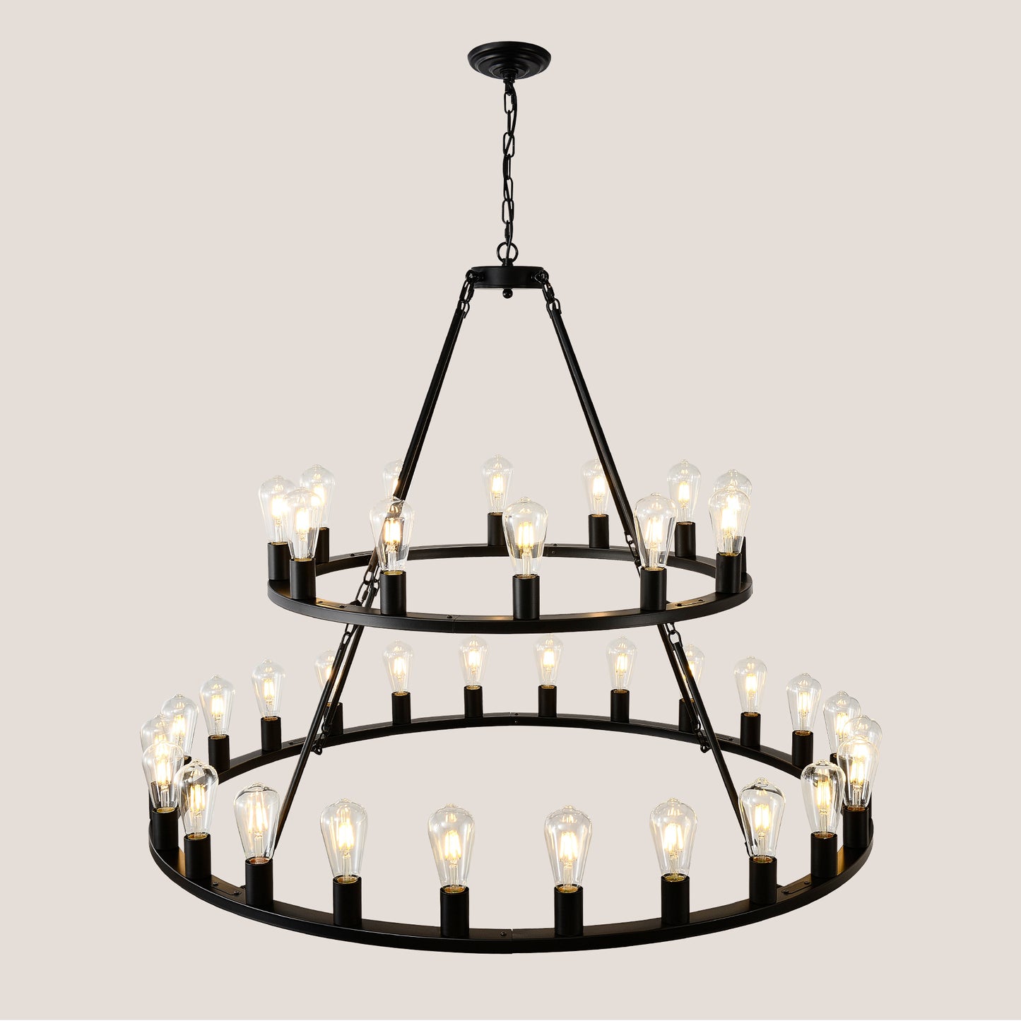 48 Inch Black Extra Large Wagon Wheel Chandelier, 2 Tier 36-Lights
