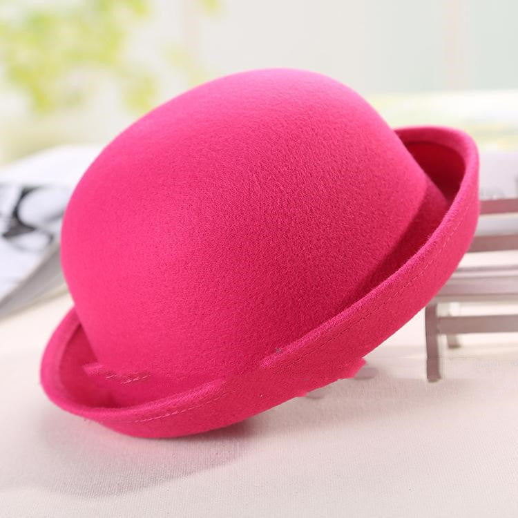 Girls Trendy Hat Woolen Dome Top Hat With Curling Edge British Round Hat Ball Hat