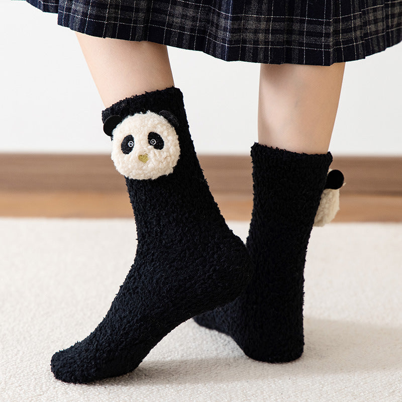 Cute Three-dimensional Animals Wear Warm Socks Outside At Home