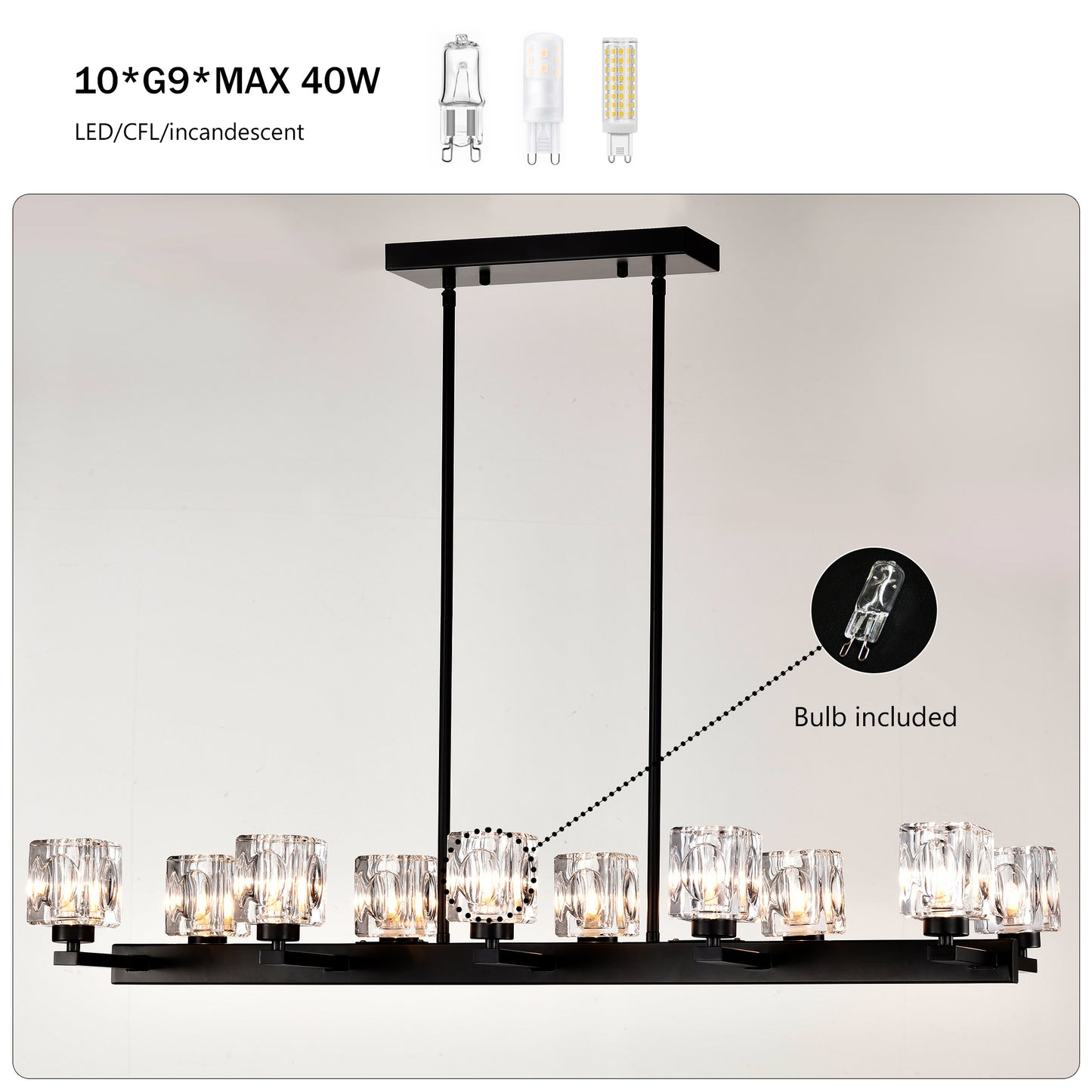 Chandelier For Dining Room, 10-Light Black