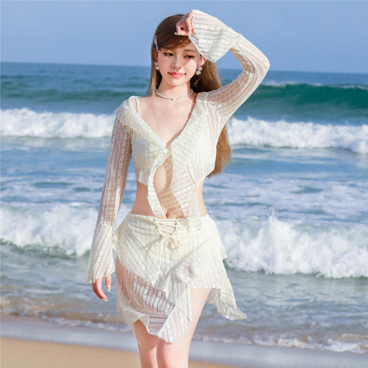 Women's Three-piece Lace Veils Boxer Swimsuit