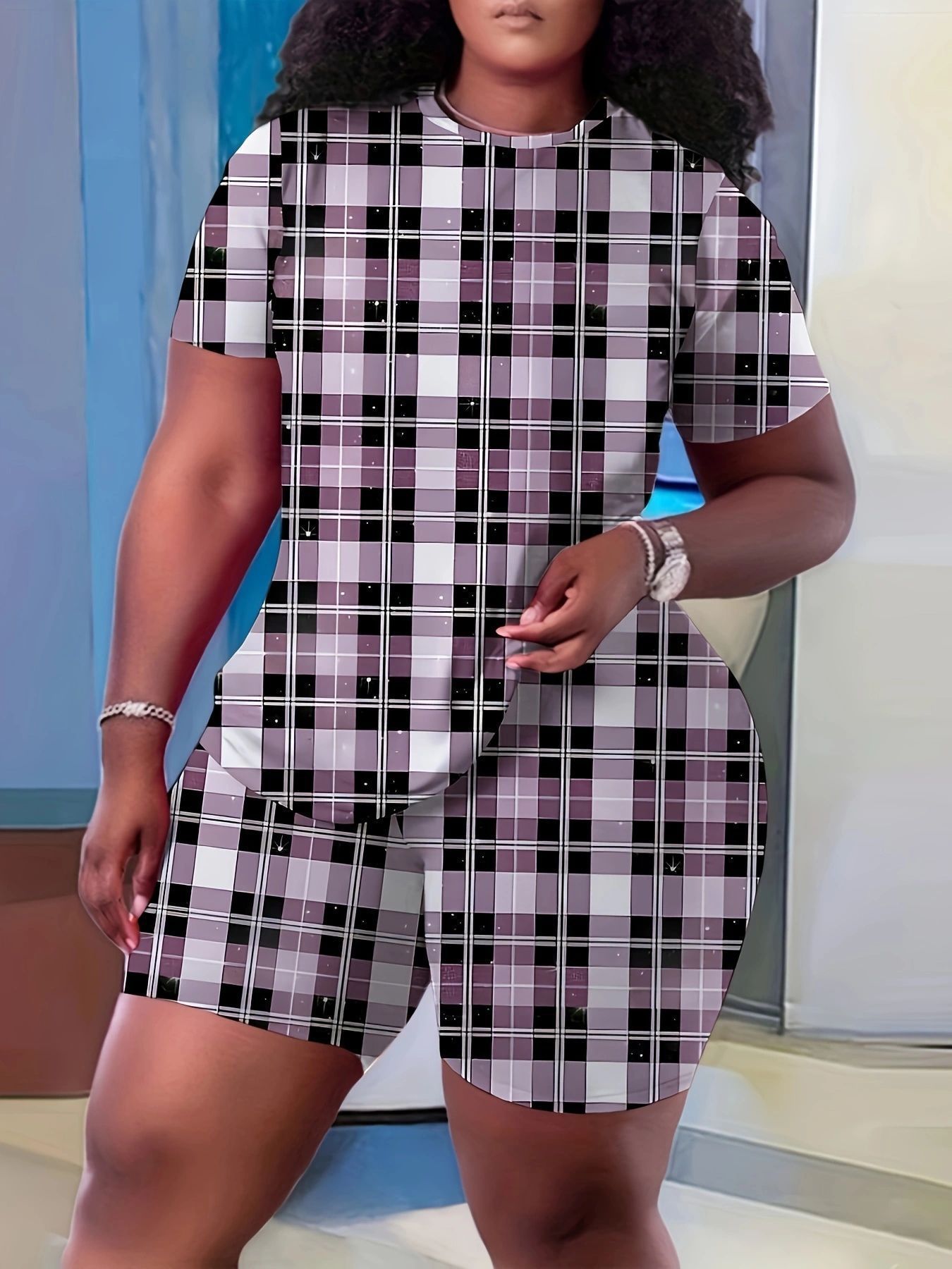 European And American Crew Neck Casual Printing Suit T-shirt And Shorts Two-piece Set