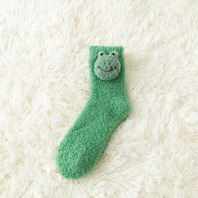 Cute Three-dimensional Animals Wear Warm Socks Outside At Home