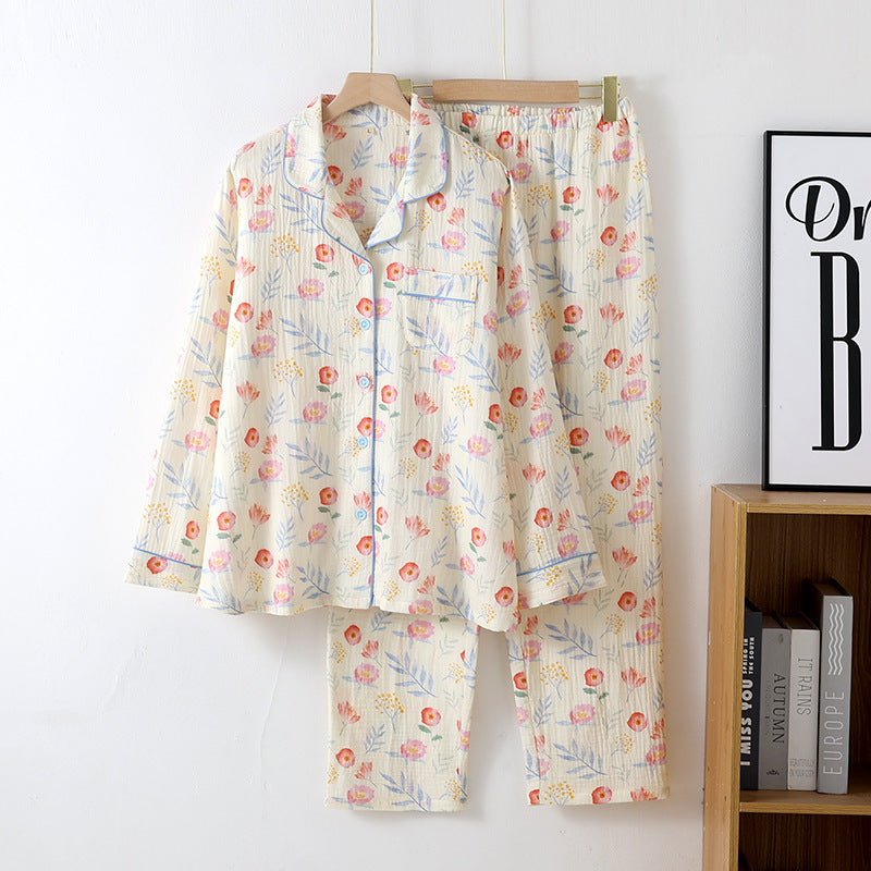 Cotton Printed Long Sleeve Loose Home Wear Suit