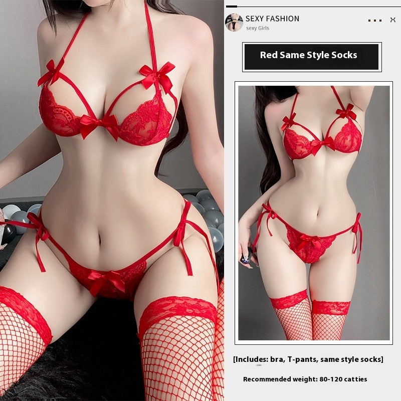 Underwear Lace Three-point Free Passion Temptation Small Chest Pajamas