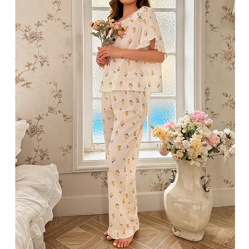 High-grade Floral Short-sleeved Trousers Home Wear Two-piece Set