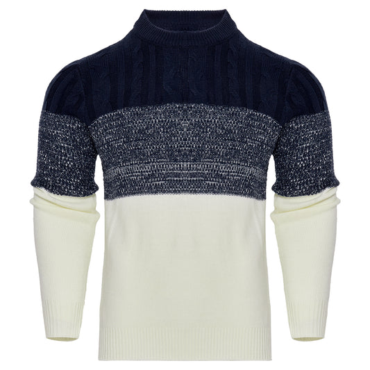 Men's Casual Color Block Long Sleeve Cable Knit Pullover Sweater