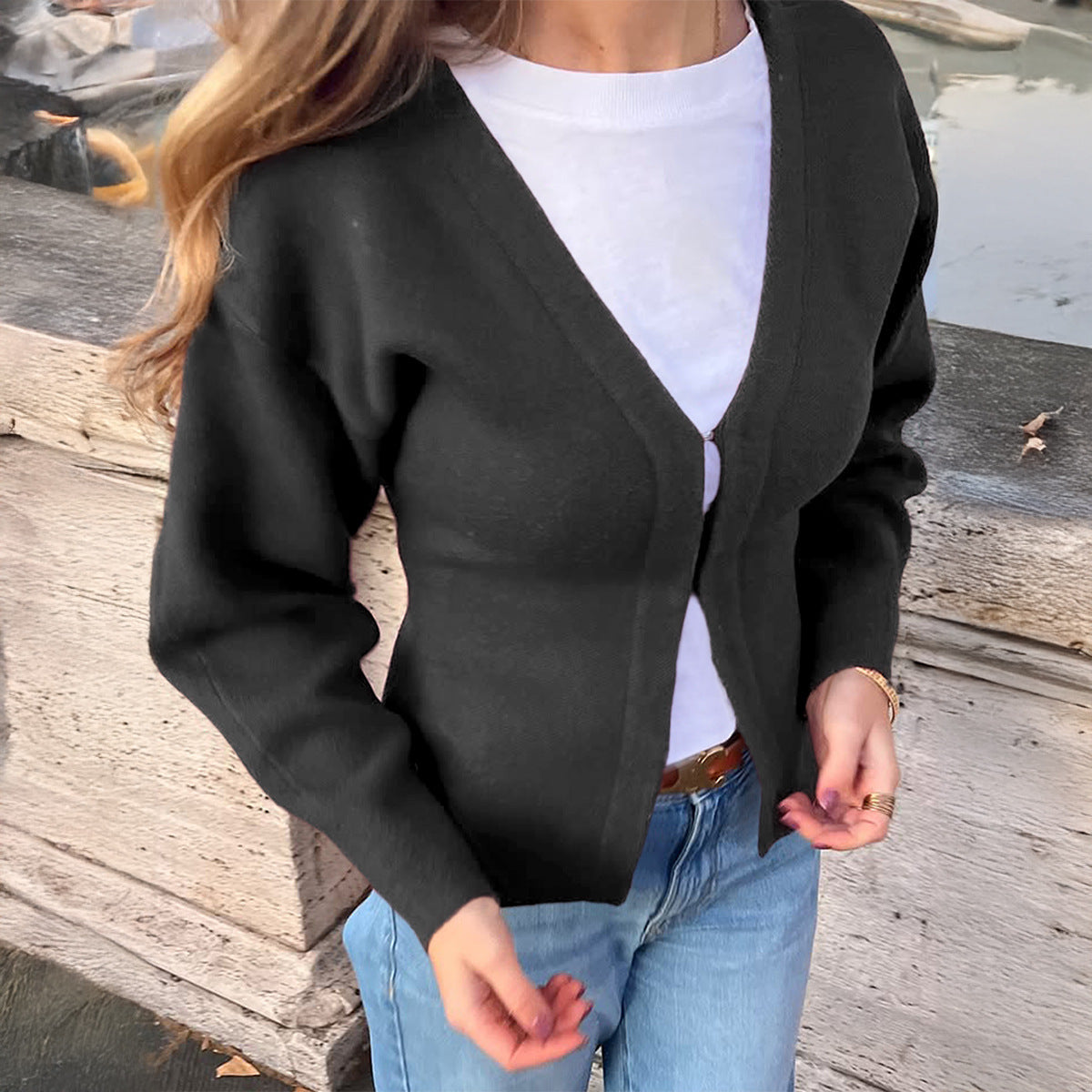 Fashion Simple Woolen Long Sleeve Shirt Sweater Women's Clothing