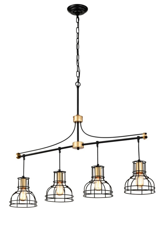 Dining Room Light Fixture Chandelier Over Table, 40-Inch Hanging For Farmhouse Linear Chandeliers,4-Light Kitchen Island Lighting,Matte Black And Matte Gold Ceiling Chandelier,with Metal Lampshade