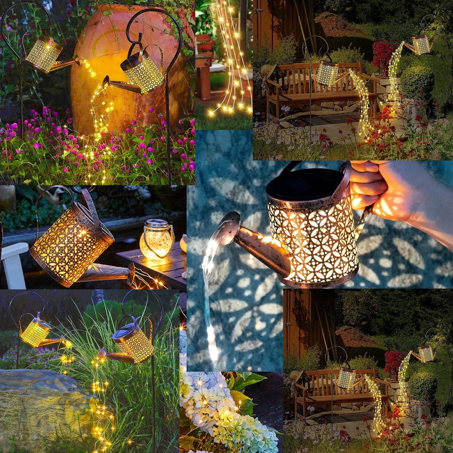 2-Pack LED Watering Can Solar String Lights Outdoor Solar Decorative Lights