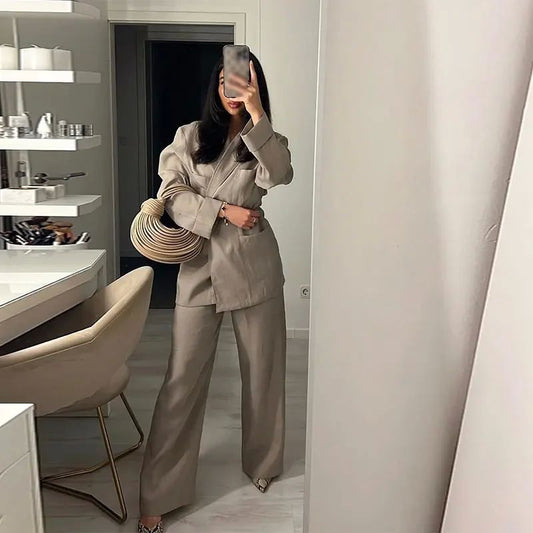 Simple Solid Color Wide Leg Trousers Women's Elegant Lace-up