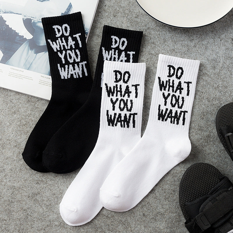 Black and white letter cotton socks