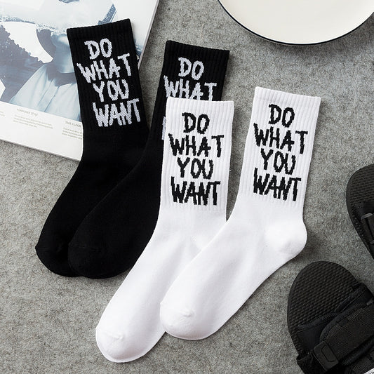 Black and white letter cotton socks