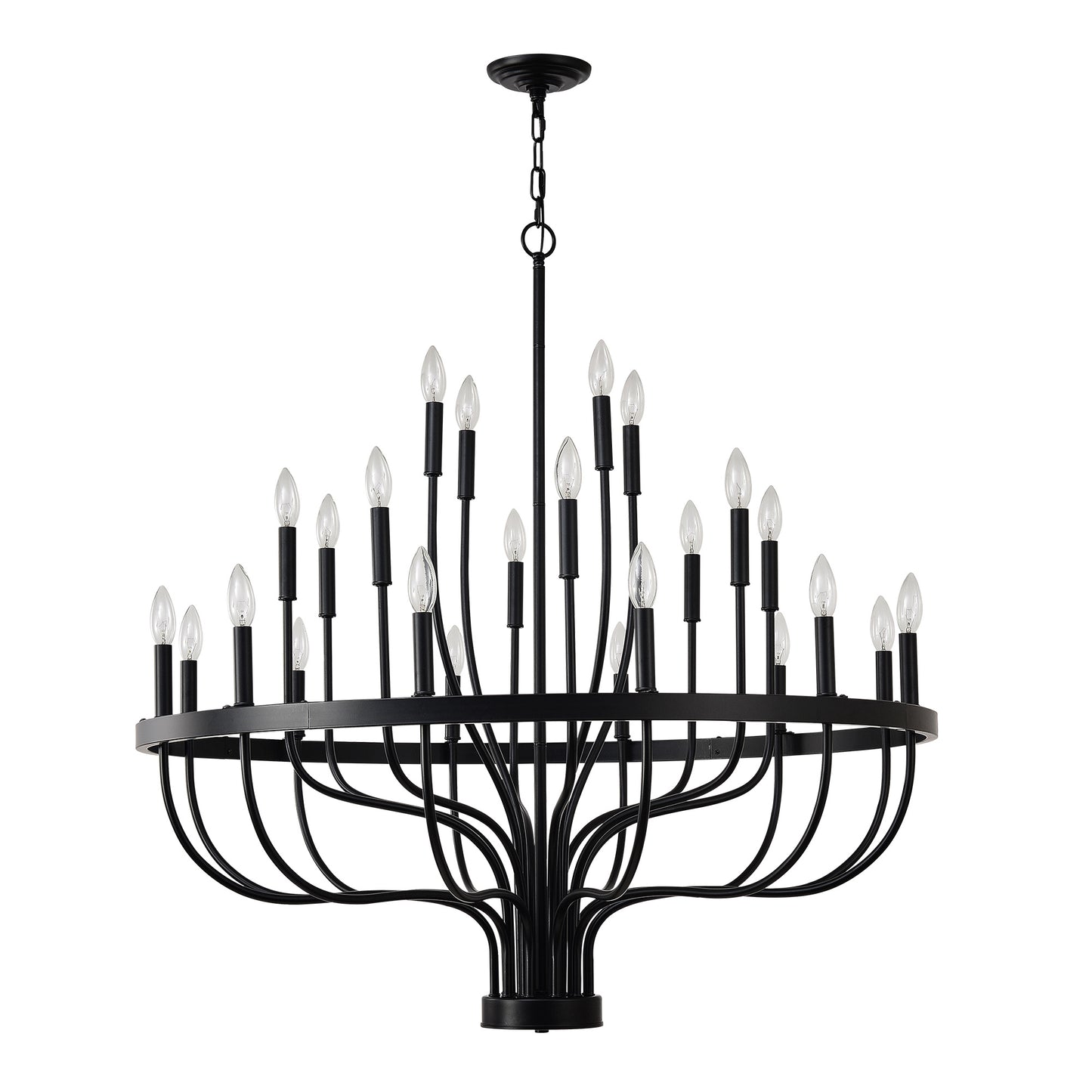 24-Light Black Chandelier Industrial Iron Candle Chandelier
