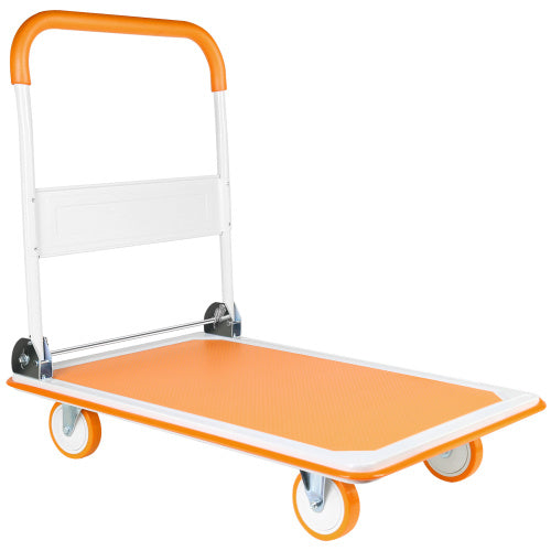 Foldable Cart Cart Cart - 660 Lb Capacity Heavy Duty Mobile Platform Trolley - Folding And Rolling White And Orange Flat Cart Unavailable Platforms- Welfel ,