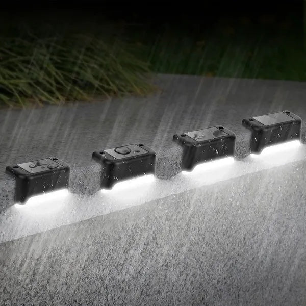 4Pcs Solar Powered LED Step Lights Outdoor Water-Resistant Dusk