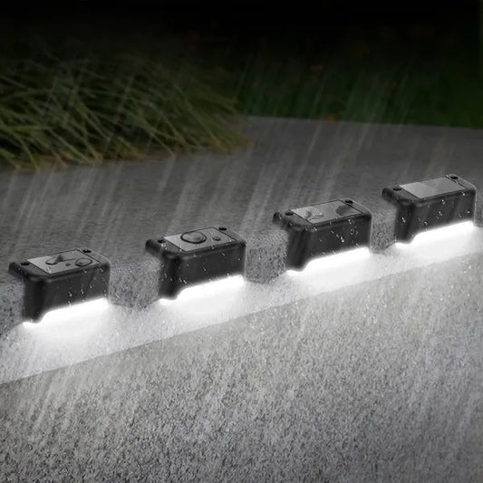 4Pcs Solar Powered LED Step Lights Outdoor Water-Resistant Dusk