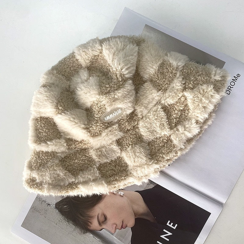 Japanese Lamb Plaid Fisherman Hat Female