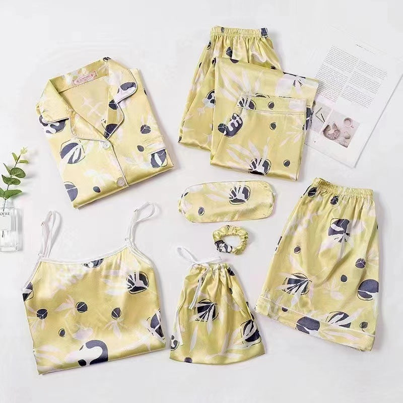 Spring And Autumn Printed Imitated Silk Pajamas Clothing