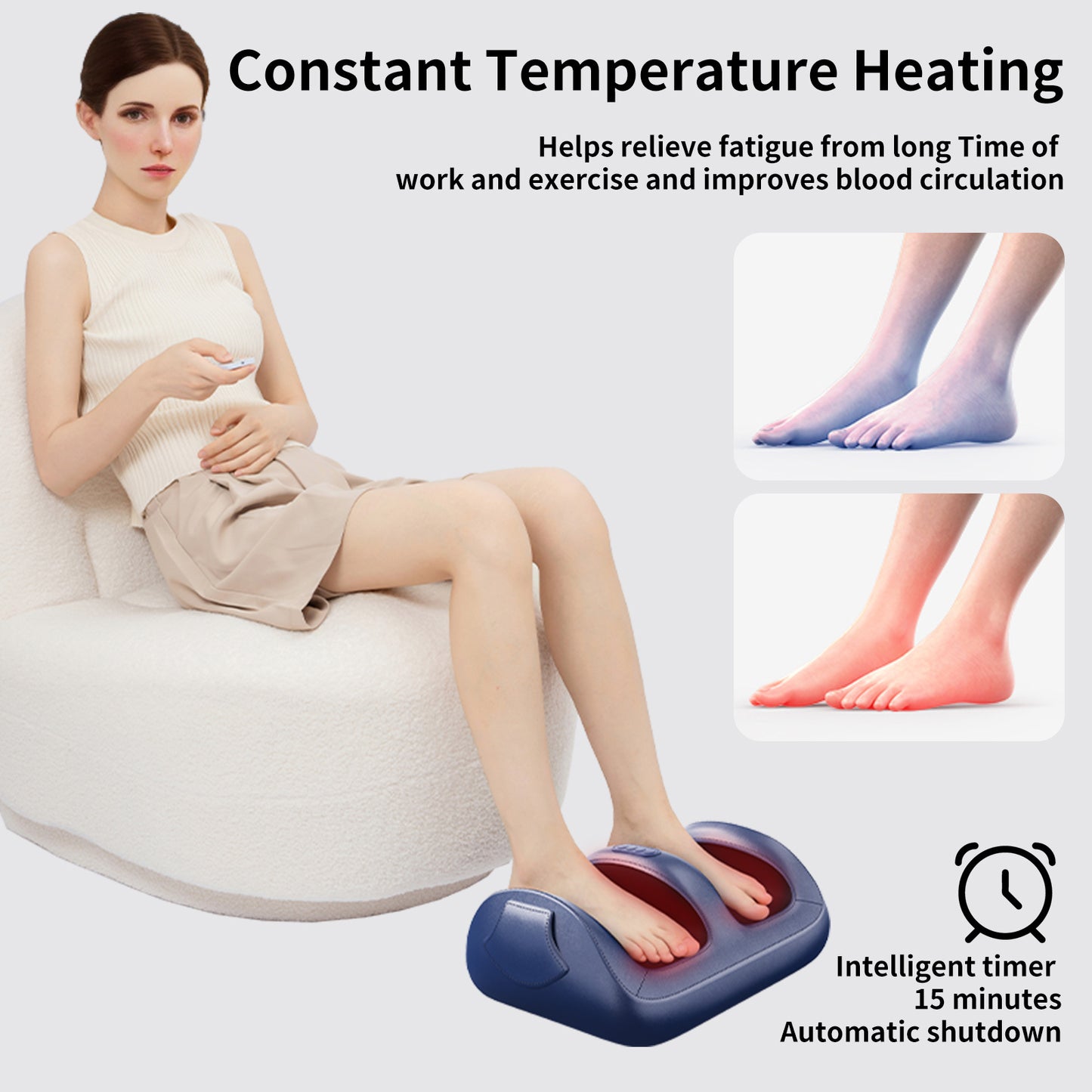 Intelligent Foot Massager With 3D Air Cushion Massage, Constant Temperature Heating, 15-minute Automatic Timer, Low Noise Design. Ideal For Relaxation In The Office Or At Home