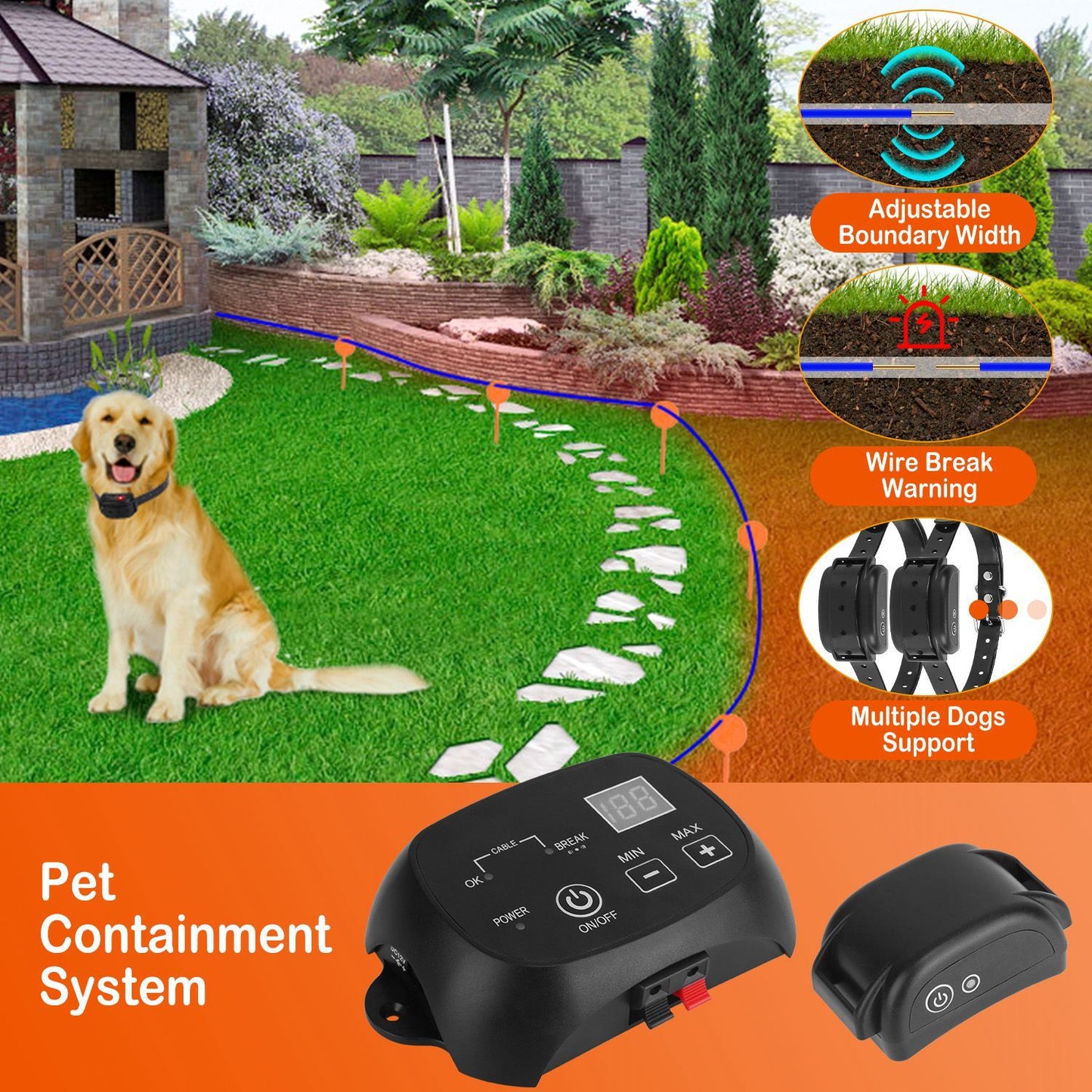 Set Dog Fence System Pet Containment System With One Hundred Adjustable Levels IPX7 Waterproof Rechargeable Receiver Underground Fence For Small Medium Large Dog