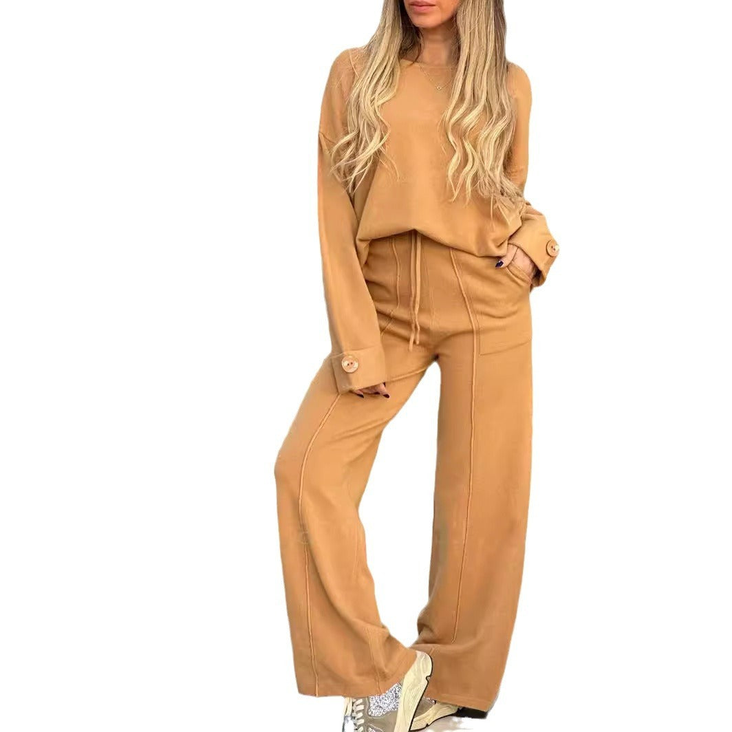 New Fashion Casual Suit Solid Color Long Sleeve Wide Leg
