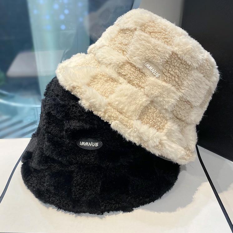 Japanese Lamb Plaid Fisherman Hat Female