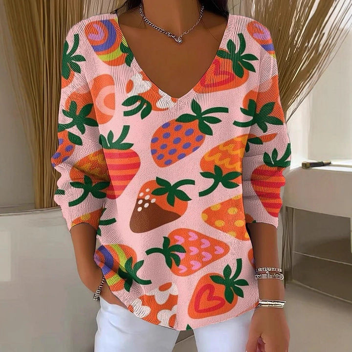 Women's V-neck 3D Printed Fashion Loose Cool Sweater