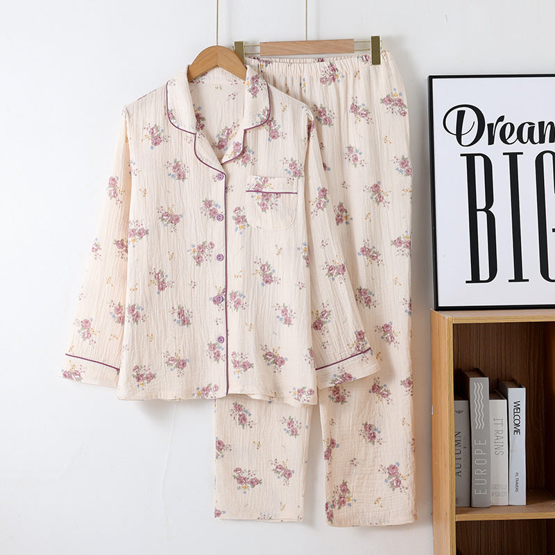 Cotton Printed Long Sleeve Loose Home Wear Suit