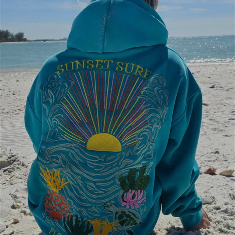 SUNFLOWER Embroidered Hoodie Sweater On The Sea