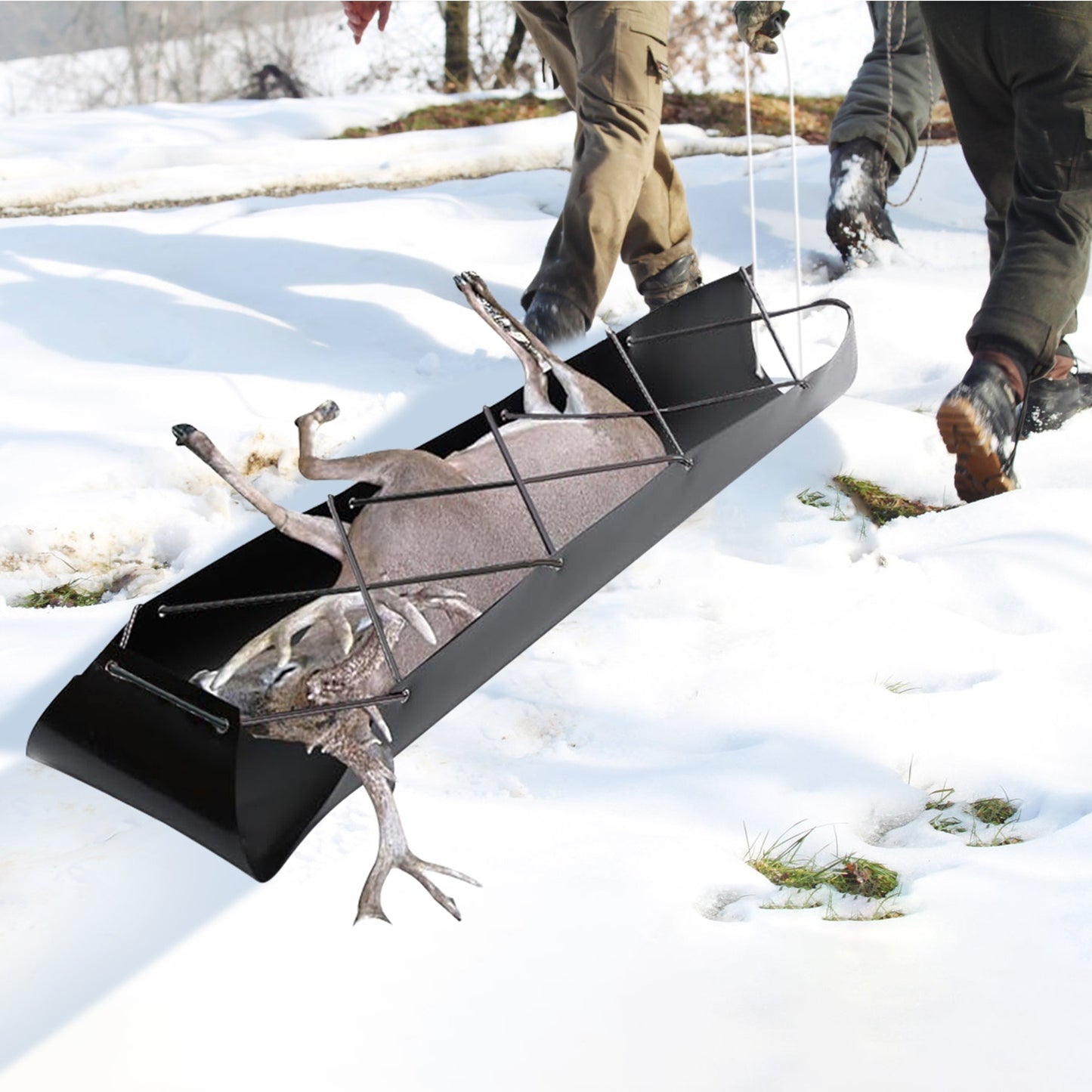 Deer Drag Sled With Handle Deer Cart Game Hauler Snow Sledding Pad Hunting Gear Supplies With 32.8FT Black Rope 16.1FT White Rope For Hunting Ice Fishing Hauling Fire Wood