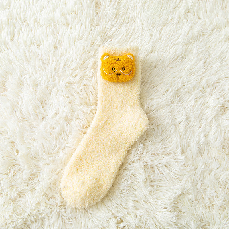 Cute Three-dimensional Animals Wear Warm Socks Outside At Home