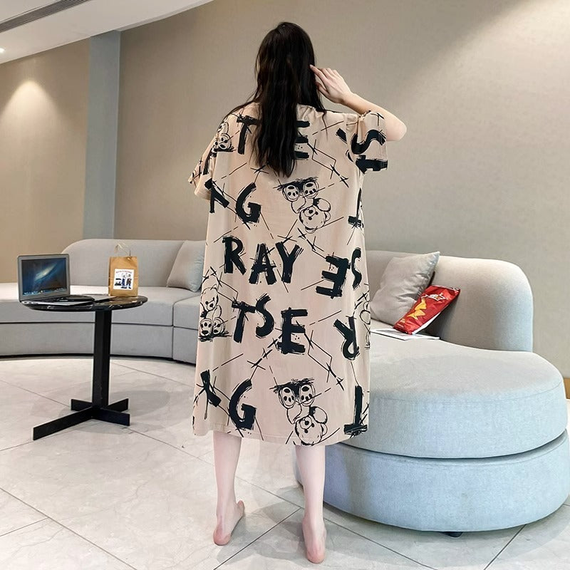 Home Wear Thin Short Sleeve Loose Plus Size Plump Girls Women's Pajamas