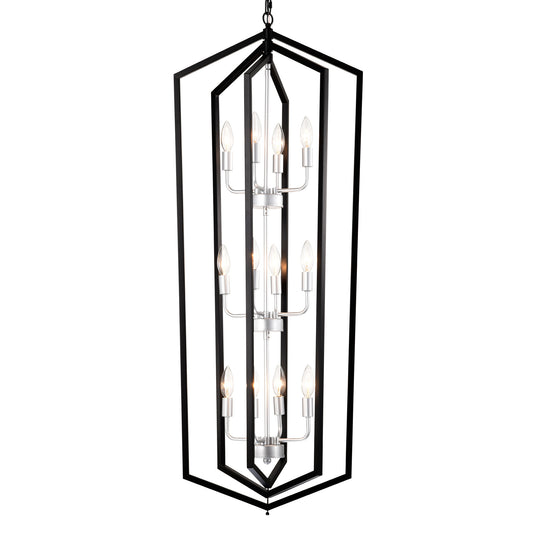 12-Light Farmhouse Kitchen Chandeliers, Matte Black And Sliver Vintage Rustic Cage Light Fixture Adjustable Height Chandeliers For Dining Room Hallway Foyer Entryway E12 Bulbs Not Included
