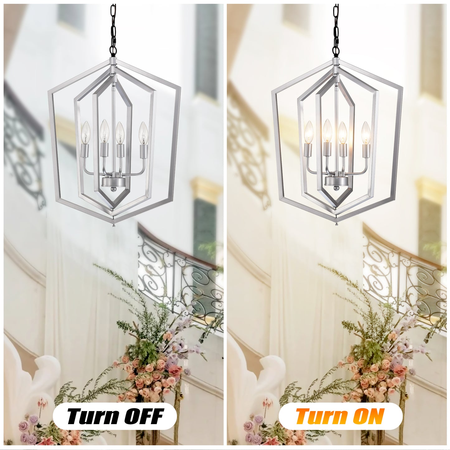 4-Light Farmhouse Chandeliers, Matte Black And Sliver Matte Black Vintage Cage Light Fixture ,Adjustable Height Chandeliers For Dining Room, Bedroom, Living Room, Confere E12 Bulbs Not Included