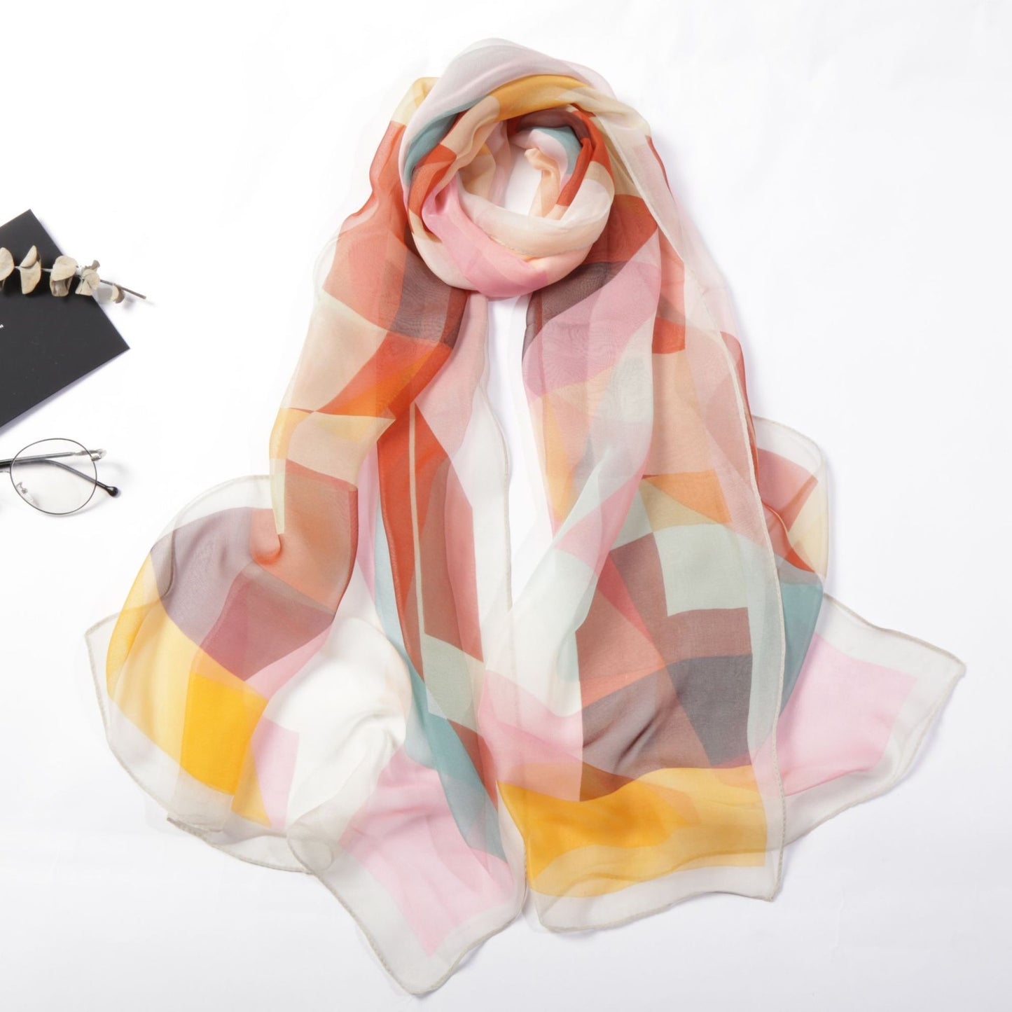 Silk Scarf Casual Color Triangle Geometric Thin