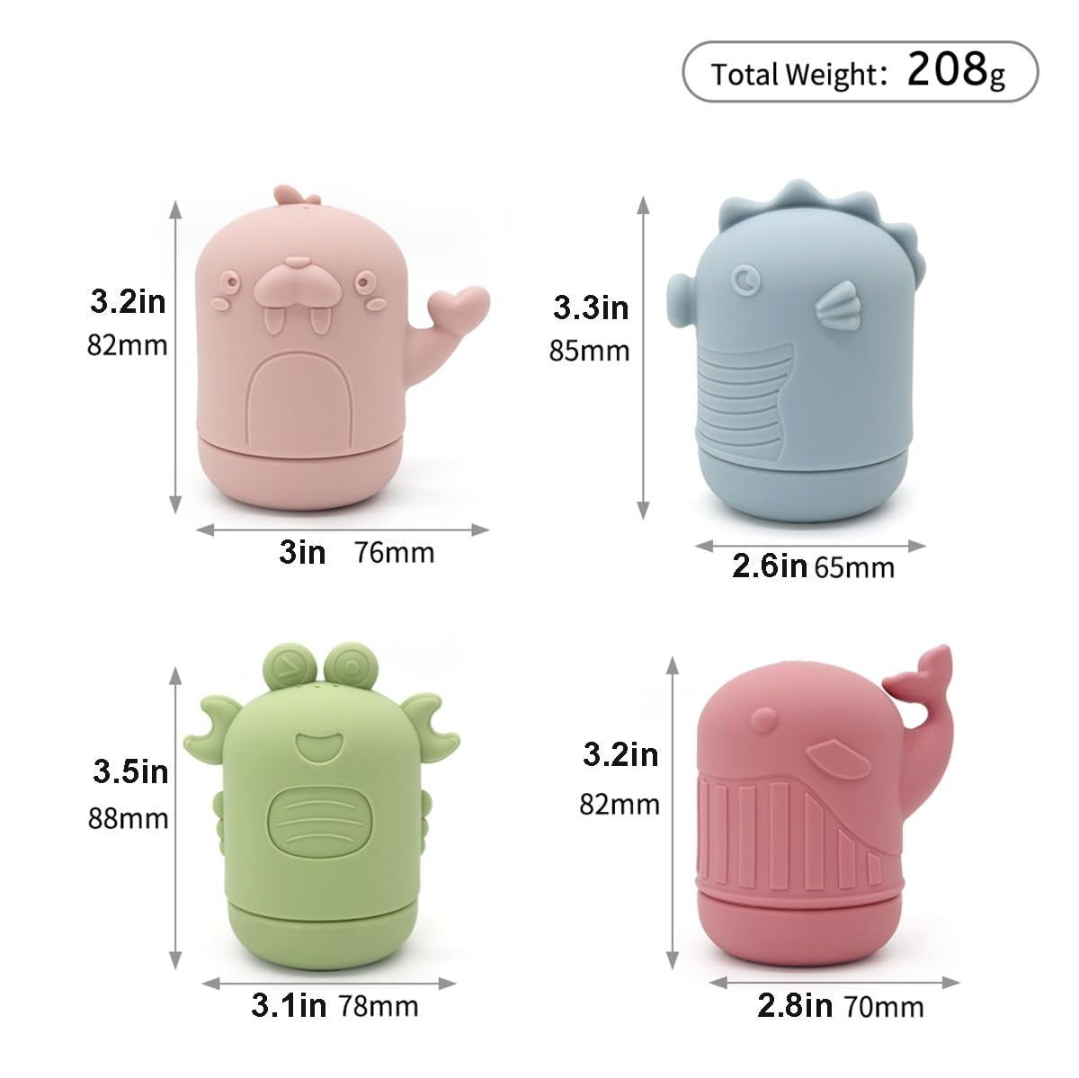 Baby Water Shower Toys Set, Bath Water Toys, Parent-child Interactive Toys, 4 Pieces --ocean Color- Safe Soft Rubber Material, The Bath Does Not Cry, Let The Baby Love The Bath