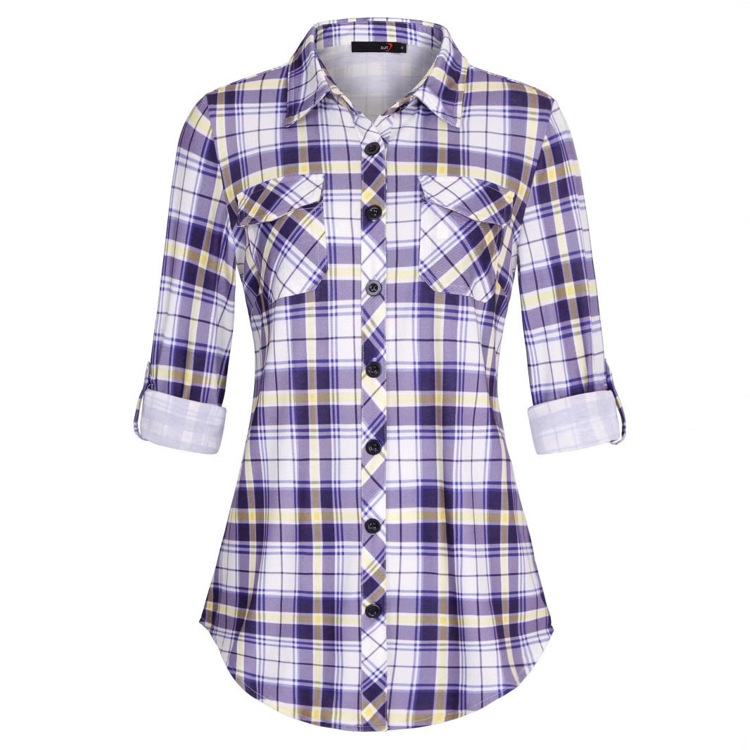 Plaid Pouch Button Cuff Comfort And Casual Printed Women's Shirt