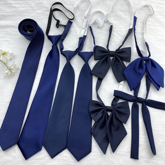 Female Violet Blue Japanese Style Lazy Free Uniform Bow Double Layer Navy Blue Shirt Bow Tie