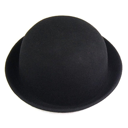 Girls Trendy Hat Woolen Dome Top Hat With Curling Edge British Round Hat Ball Hat