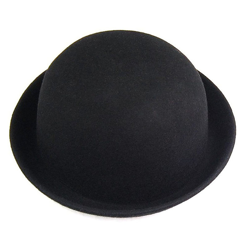 Girls Trendy Hat Woolen Dome Top Hat With Curling Edge British Round Hat Ball Hat